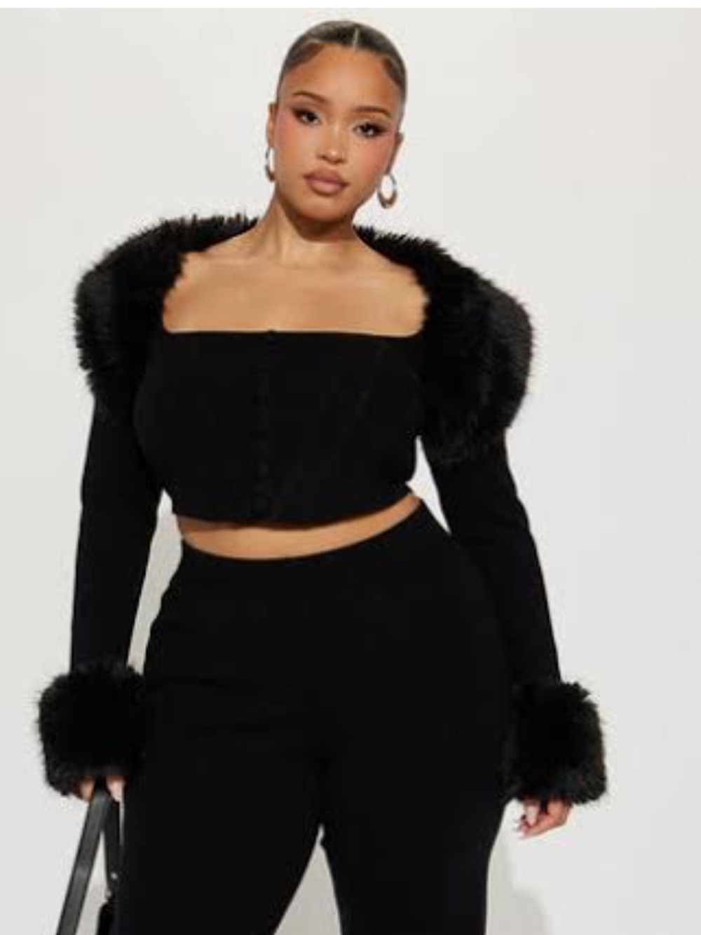 Forever 21 Black Faux Fur Trim Cropped Cardigan